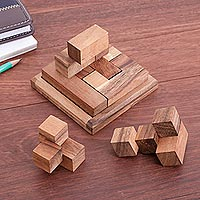 Wood puzzle, 'Block Pyramid' - Handmade Raintree Wood Puzzle from Thailand