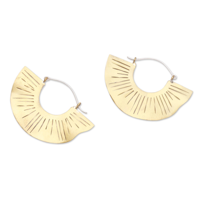 Brass hoop earrings, 'Modern Rays' - Line Pattern Modern Brass Hoop Earrings from Bali