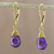 Gold plated amethyst dangle earrings, 'Grand Treasure' - Handmade 18k Gold Plated Amethyst Dangle Earrings (image 2) thumbail