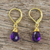 Gold plated amethyst dangle earrings, 'Grand Treasure' - Handmade 18k Gold Plated Amethyst Dangle Earrings (image 2b) thumbail