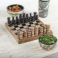 Marble chess set, 'Brown Challenge' (5 in.) - Handcrafted Marble Chess Set in Brown from Mexico (5 in.)
