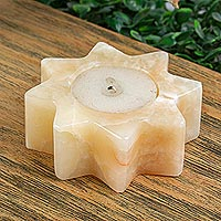 Onyx tealight candleholder, 'Citlalli' - Pineapple Onyx Star Tealight Candleholder from Mexico