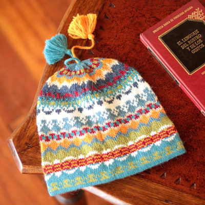 100% alpaca hat, 'Blue Winter' - Artisan Crafted Alpaca Wool Hat