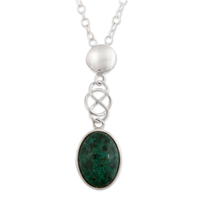 Chrysocolla pendant necklace, 'Tangled-Up' - Hand Crafted Chrysocolla Pendant Necklace
