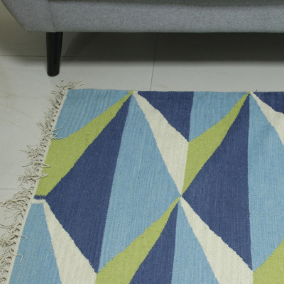 Wool area rug, 'Entrancing Pyramids' (3x5) - Triangle Motif Handwoven Wool Area Rug (3x5) from India