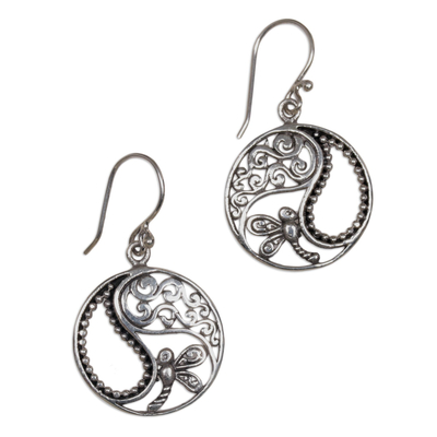 Sterling silver dangle earrings, 'Natural Balance' - Sterling Silver Dragonfly Dangle Earrings from Bali