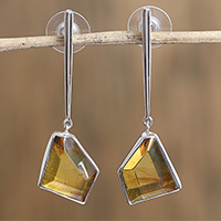Amber dangle earrings, 'Modern Crystals' - Geometric Amber Dangle Earrings from Mexico