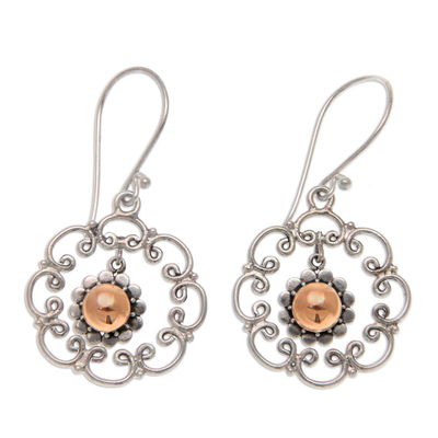 Sterling silver flower earrings, 'Delightful Denpasar' - Sterling Silver and 18k Gold Accent Earrings