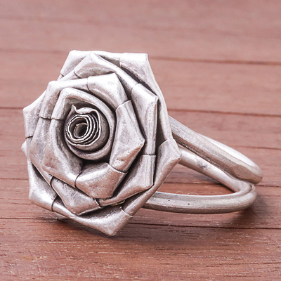 Sterling silver cocktail ring, 'Chic Rose' - Rose Flower Sterling Silver Cocktail Ring from Thailand