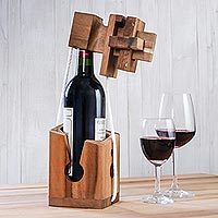 Wood puzzle, 'Don't Break It' - Handmade Rain Tree Wood Bottle Puzzle from Thailand
