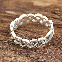 Sterling silver band ring, Celtic Hearts