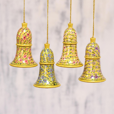 Pappmaché-Ornamente, (4er-Set) - Blumenglockenornamente aus Pappmaché (4er-Set) aus Indien