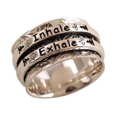 Sterling silver meditation spinner ring, 'Just Breathe' - Sterling Silver Inhale Exhale Meditation Spinner Ring