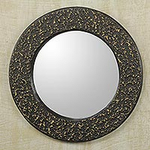 Artisan Crafted Wall Mirror in Black, 'Cape Coast Night'