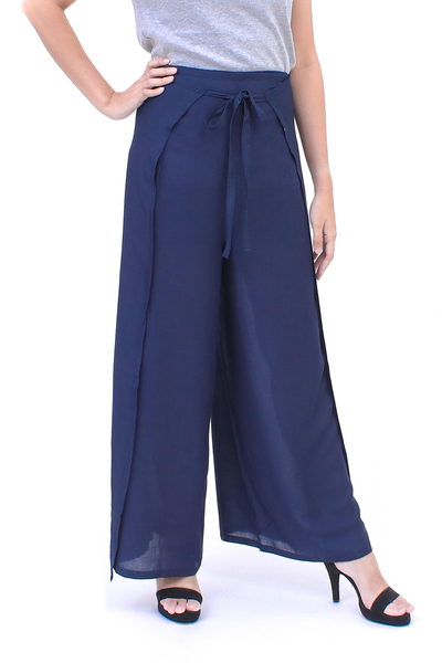 Rayon wrap pants, 'Summer Chill in Solid Navy' - Artisan Made Rayon Wrap Pants