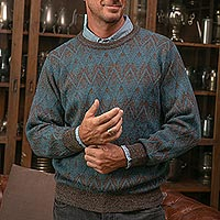 Men's 100% baby alpaca pullover sweater. 'Sierra Diamond' - Men's 100% Baby Alpaca Wool Pullover Sweater