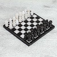 Onyx and marble chess set, 'Black and Ivory Challenge' (7.5 in.) - Onyx and Marble Chess Set in Black and Ivory (7.5 in.)