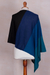 100% baby alpaca poncho, 'Gem of the Andes' - Black, Blue and Green 100% Baby Alpaca Knit Poncho from Peru