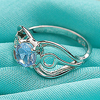 Blue topaz single stone ring, 'Blue Winds' - Artisan Crafted Blue Topaz Single Stone Ring from India