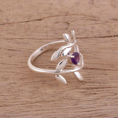 Amethyst cocktail ring, 'Lavender Branches' - 925 Sterling Silver Amethyst Cocktail Ring from India