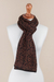 100% alpaca scarf, 'Floral Andes' - 100% Alpaca Knit Floral Wrap Scarf in Black and Brick (image 2c) thumbail