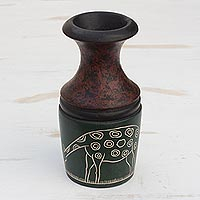 Wood decorative vase, 'Grazing Giraffes' - Giraffe-Themed Wood Decorative Vase Crafted in Ghana