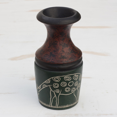 Wood decorative vase, Grazing Giraffes