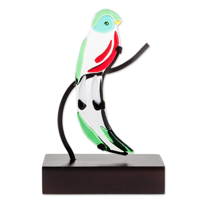 Art glass sculpture, 'Quetzal' - Art Glass Quetzal Bird Sculpture from El Salvador