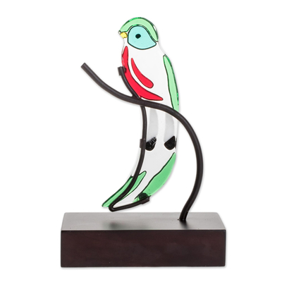 Art glass sculpture, 'Quetzal' - Art Glass Quetzal Bird Sculpture from El Salvador