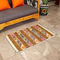 Fair Trade Hand Woven Wool Rug with Zapotec Glyphs (2x3.5),'Sky Stairway'