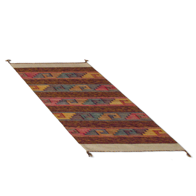 Zapotec wool rug, 'Sky Stairway' (2x3.5) - Fair Trade Hand Woven Wool Rug with Zapotec Glyphs (2x3.5)