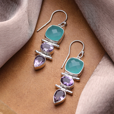 Amethyst and chalcedony dangle earrings, Glittering Muse