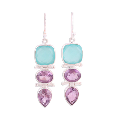 Amethyst and Chalcedony Dangle Earrings from India