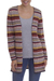 100% alpaca cardigan, 'Pattern Cornucopia' - Multi-Color Patterned Striped 100% Alpaca Knit Cardigan