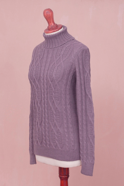 100% alpaca pullover, 'Dusty Lilac Charm' - Knit 100% Alpaca Pullover in Dusty Lilac from Peru