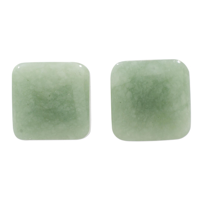 Jade stud earrings, 'Simply Luxurious' - Apple Green Square Jade Stud Earrings from Guatemala