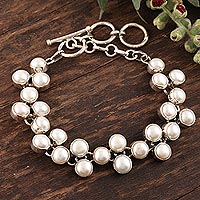 Pearl link bracelet, 'Many Moons' - Handmade Bridal jewellery Sterling Silver and Pearl Bracelet