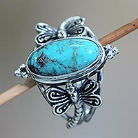 Sterling silver cocktail ring, 'Dragonfly Sky' - Magnesite and Sterling Silver Cocktail Ring