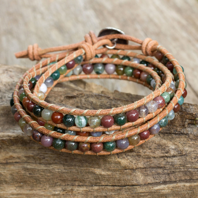 Jasper wrap bracelet, 'Inner Harmony' - Multi-colored Jasper and Leather Wrap Bracelet