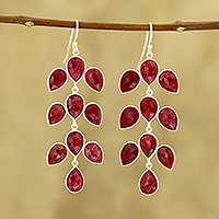 Ruby dangle earrings, 'Leaf Cascade'