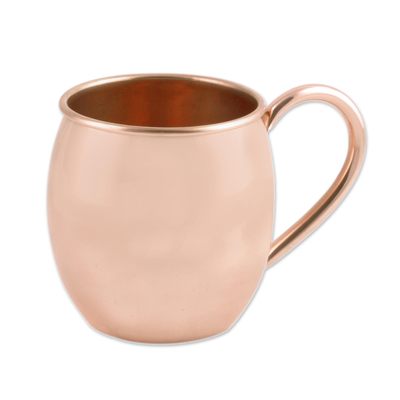 Copper mugs, 'Quality Time' (set of 4) - Four Simple Artisan Crafted Copper Mugs from India