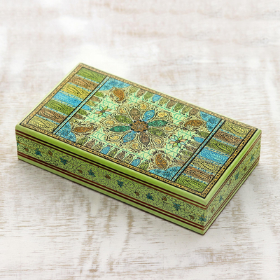 Wood jewelry box, 'Persian Paisley' - Indian Green Paisley Hand Painted Decorative Wood Box