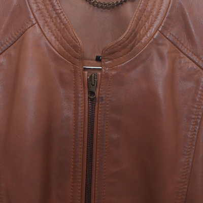 Women's Leather jacket 'Stylish Elegance'  - Moto Style Leather Jacket in Cinnamon