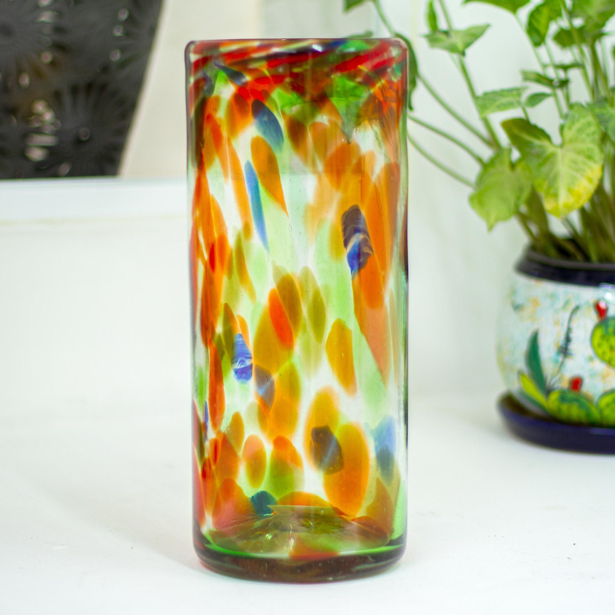 Multicolored Confetti Pattern Blown Glass Vase Color Fiesta NOVICA