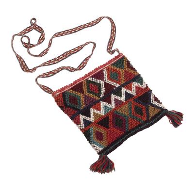 Alpaca blend shoulder bag, 'Bright Quechua Dove' - Colorful Textured Handwoven Alpaca Blend Morral Shoulder Bag