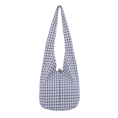 Cotton hobo shoulder bag, 'Sweet Indigo' - Blue and White Cotton Hobo Handbag