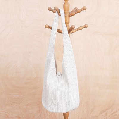 Cotton hobo shoulder bag, 'Pure Thai' - Alabaster White Cotton Hobo Handbag