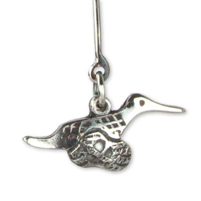 Pendientes colgantes de plata de ley, 'Huitzitzilin' - Pendientes de colibrí Joyería de plata artesanal