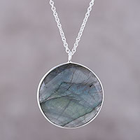 Labradorite pendant necklace, 'Aurora Moon'