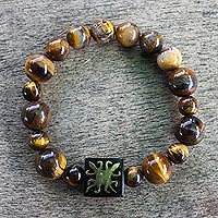 Tiger's eye beaded unity bracelet, 'One Destiny' - Tiger's Eye African Adinkra Unity Bracelet from Ghana